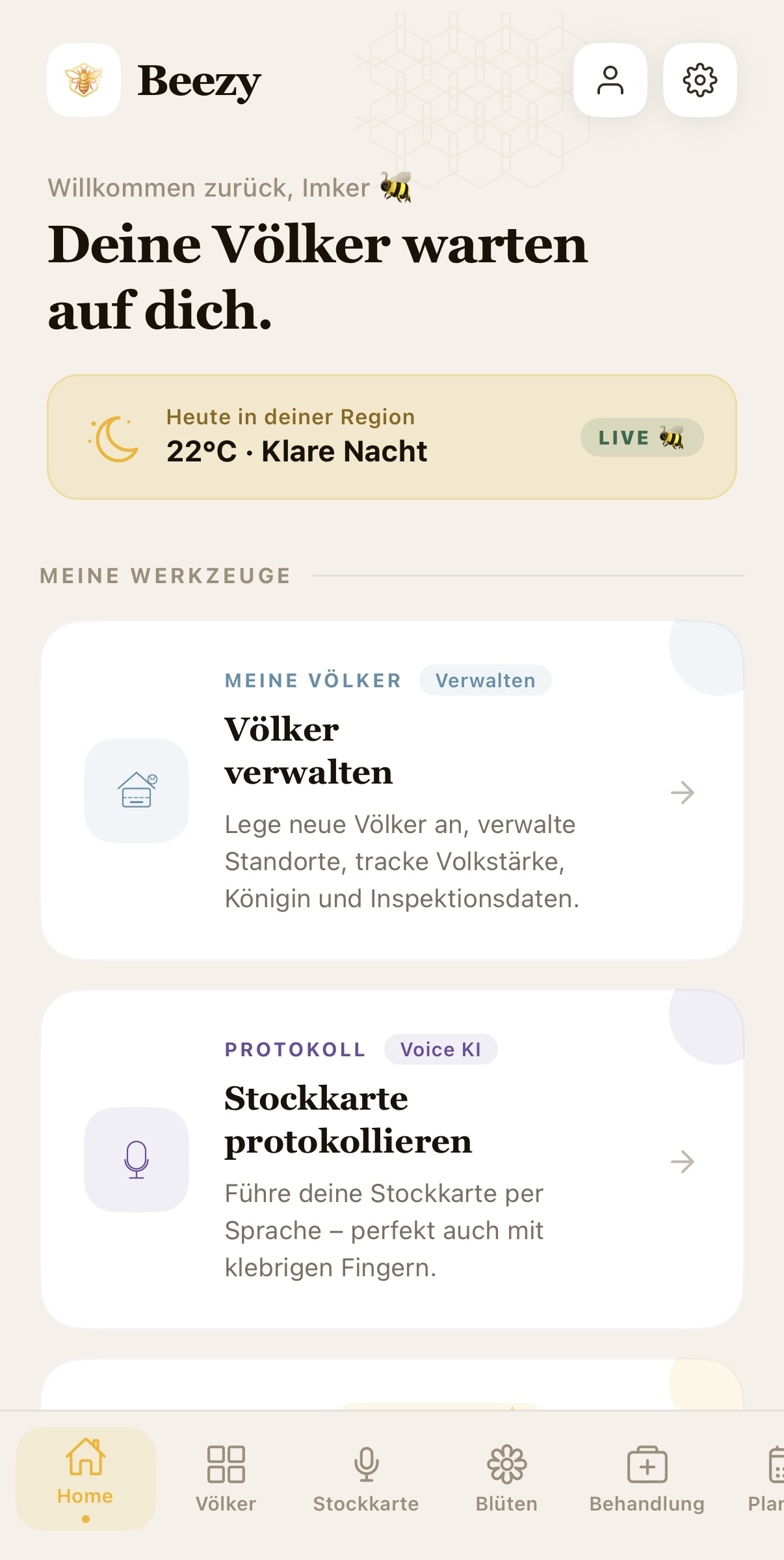 Beezy App — Home Screen